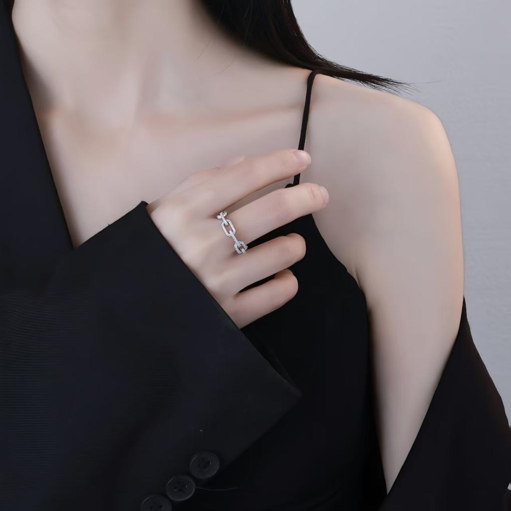 925 Sterling Silver Geometric Cubic Zirconia Stackable Ring for Women Trendy Platinum Plated Brand Party Jewelry Accessories