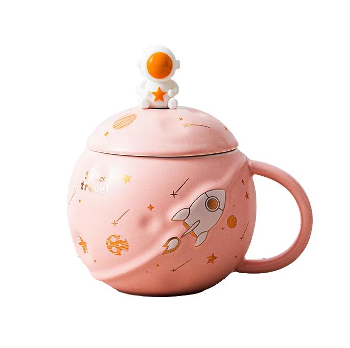 

Hot sale Creative Design Star Planet Color Round 400ml Ceramic Coffee Cup Teacup with Metal Steel Spoon and Gift Box 400ml рожевий