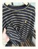 Xiao Wang's 52009 Autumn Korean-Style Loose Plus Size Casual Striped Round Neck Long Sleeve T-shirt