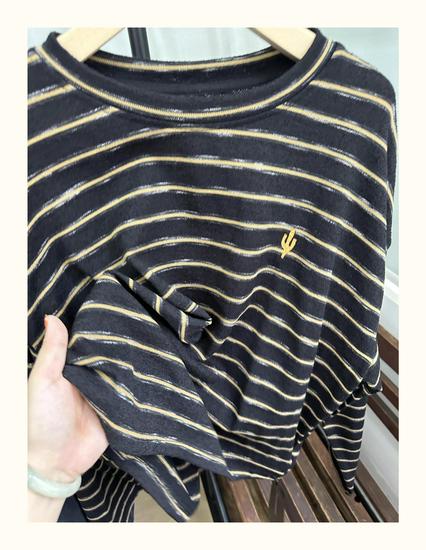 Xiao Wang's 52009 Autumn Korean-Style Loose Plus Size Casual Striped Round Neck Long Sleeve T-shirt