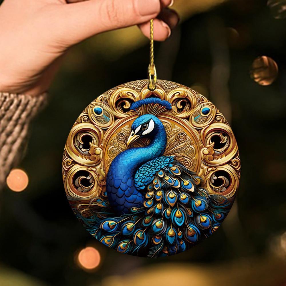 Christmas Peacock Pendant. Hanging Decor for Window, Wall, Garden & Outdoor Celebration.