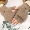 Solid Color Cute Plush Flip Gloves Half Finger Gloves Autumn Winter Gloves Korean Style Gloves