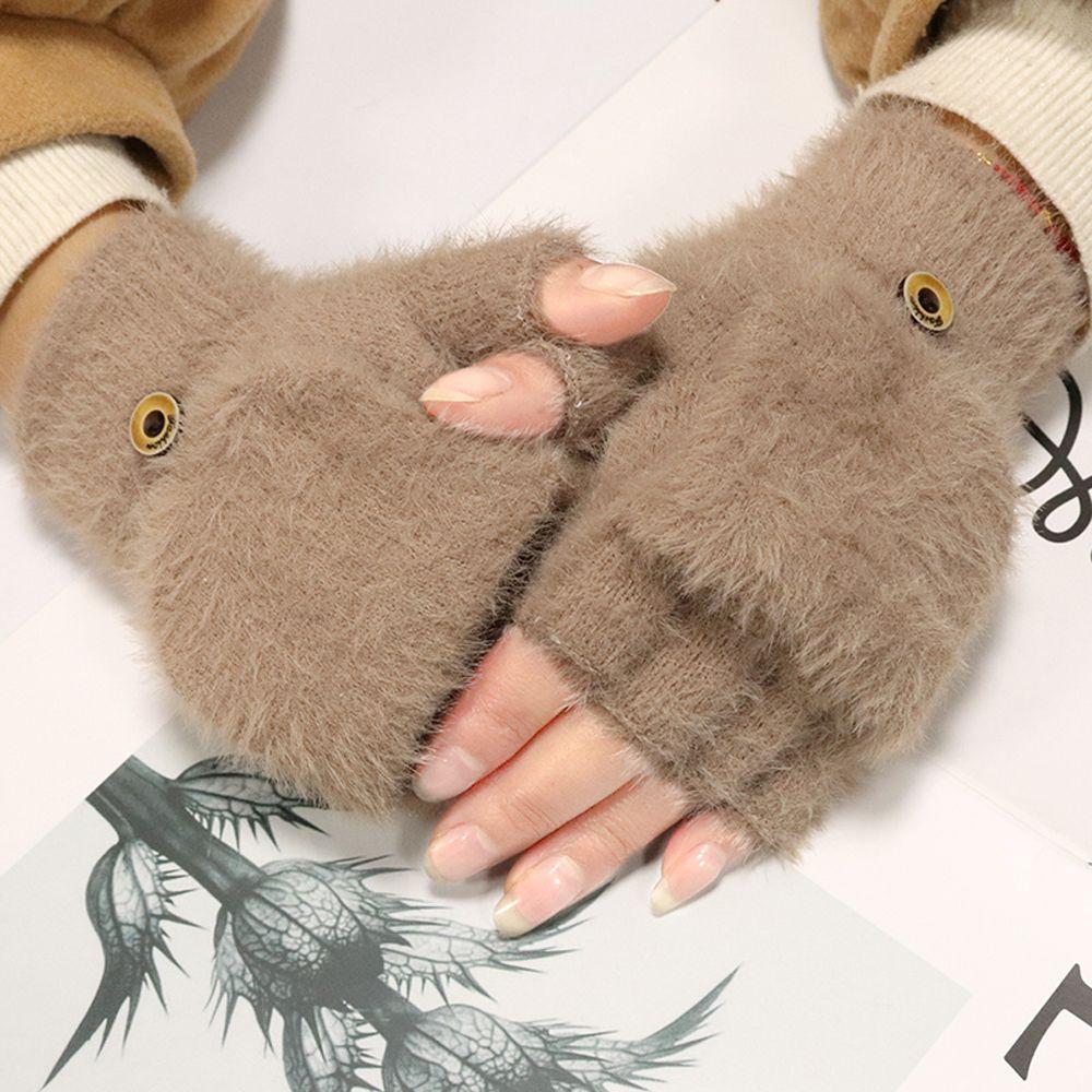 Solid Color Cute Plush Flip Gloves Half Finger Gloves Autumn Winter Gloves Korean Style Gloves