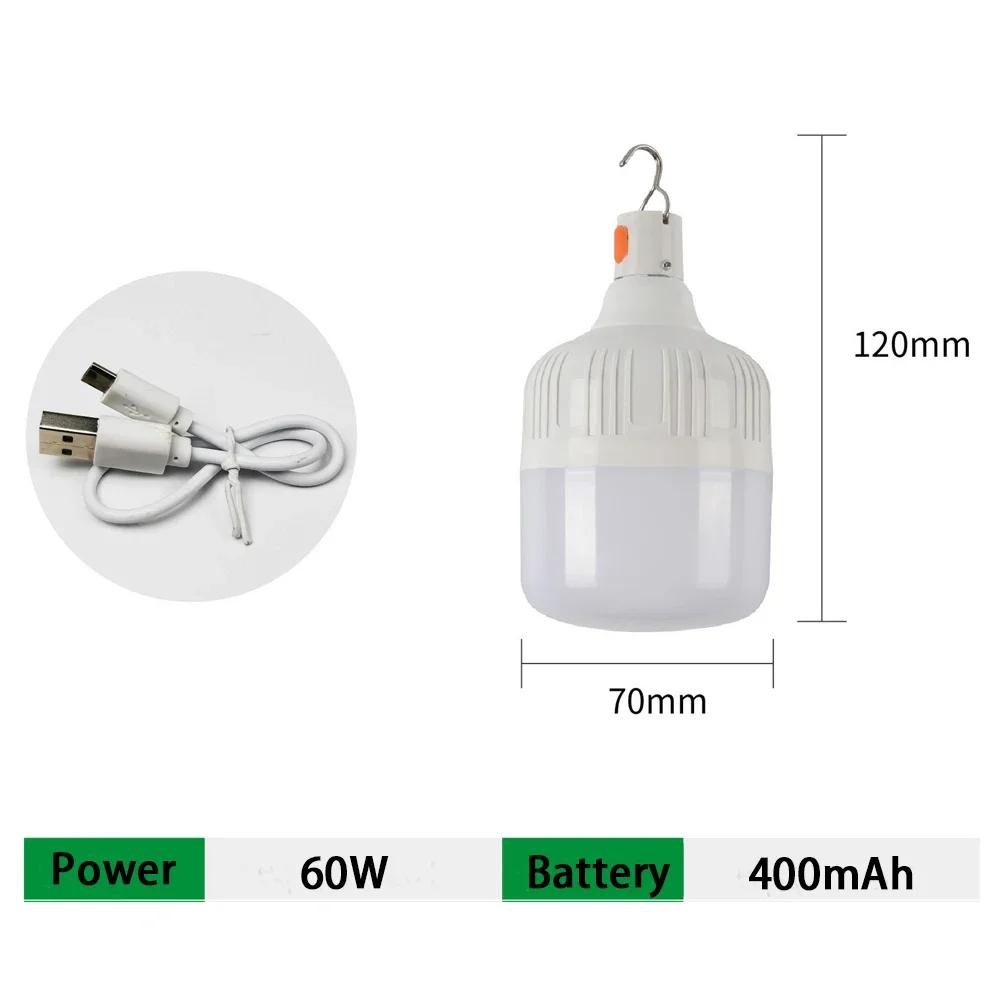 Outdoor USB Rechargeable LED Lamp Bulbs 30W/60W/100W Emergency Light Hook Up Camping Fishing Portable Lantern Night Lights