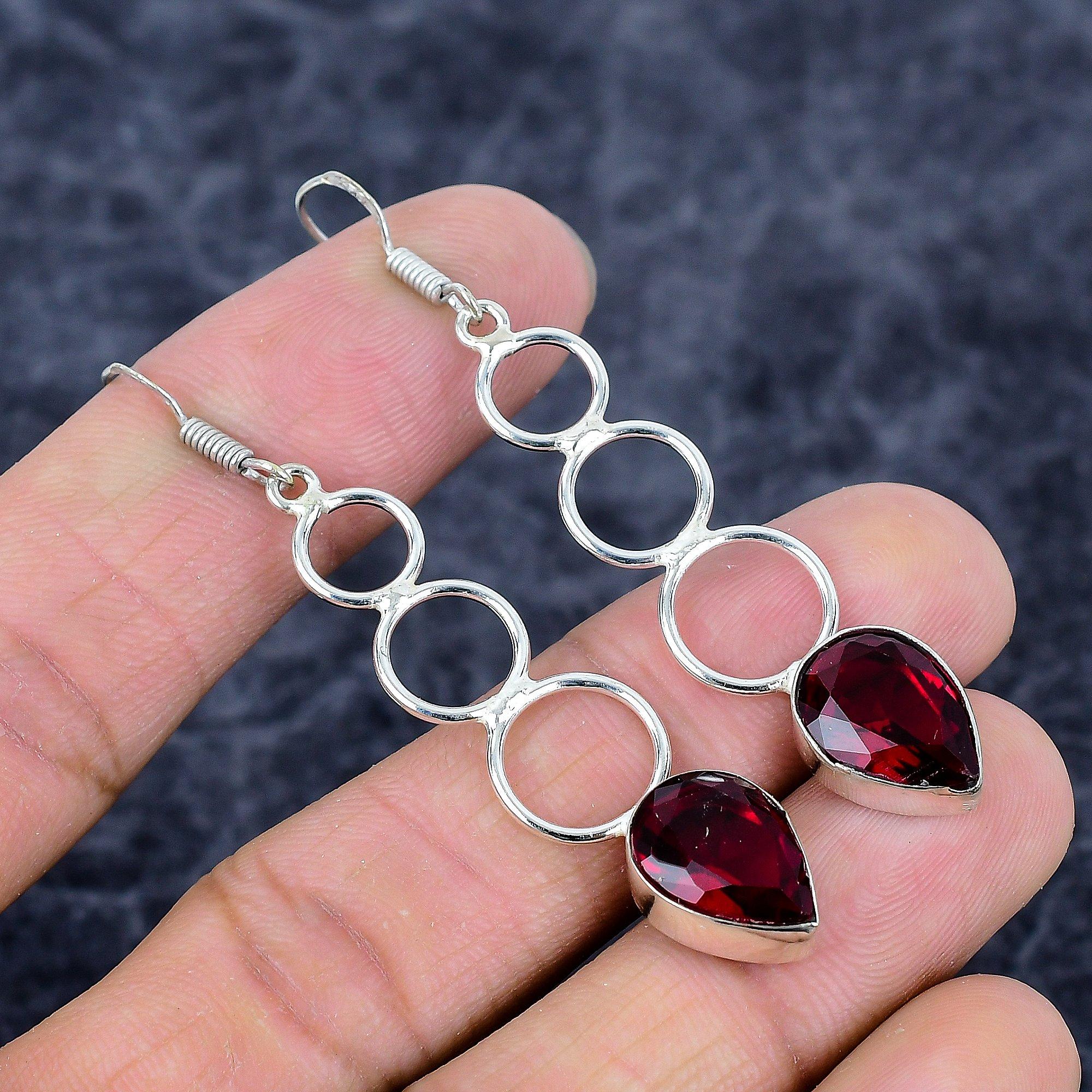 

Garnet Gemstone Handmade 925 Sterling Silver Jewelry Earring 2.64 M-3313