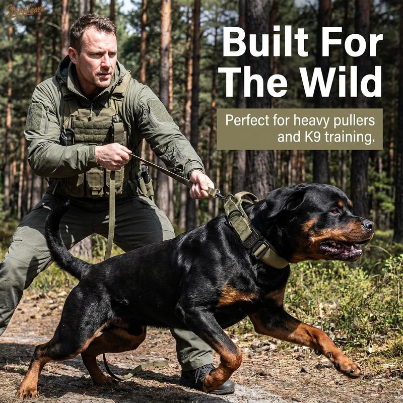 Anti-Bite Tactical Dog Collar Double Pin Metal Buckle Alloy D-Ring Padded Nylon Collar for Large Dogs Outdoor Training Hiking