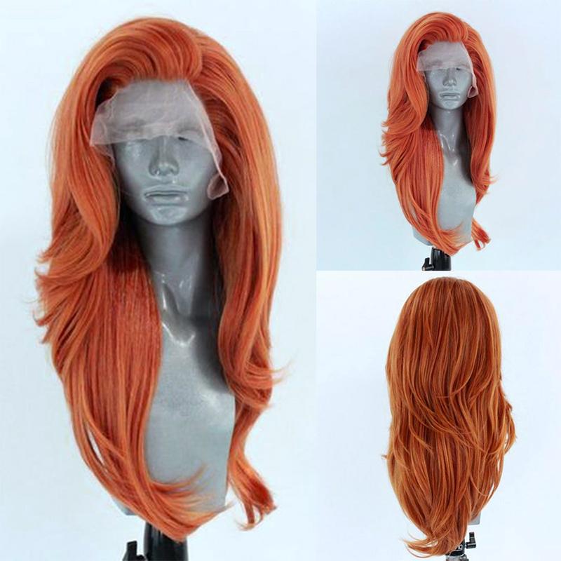 AIMEYA Ginger Orange Long Natural Wavy Wig for Women Girls Pre Plucked Natural Hairline Lace Front Wigs Free Part Daily Wear Wig