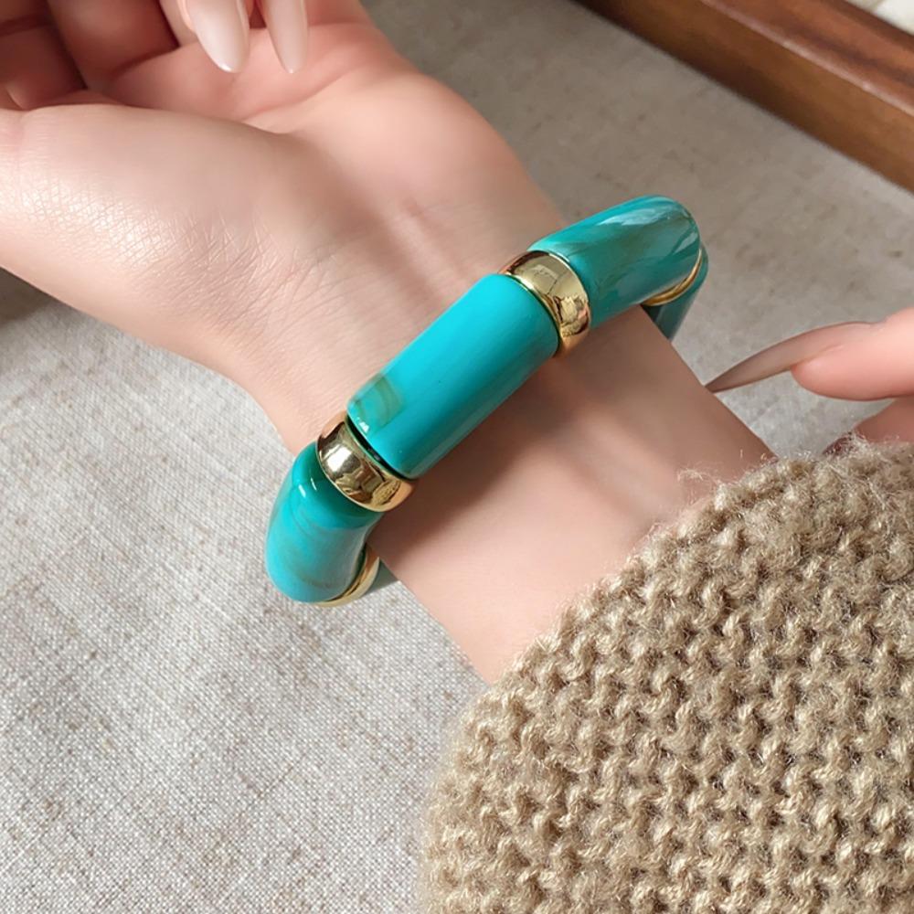 Stretchy Smudge Acrylic Bracelet Retro Vintage Maillard Hand Ring Bamboo Elastic Bangle  Party
