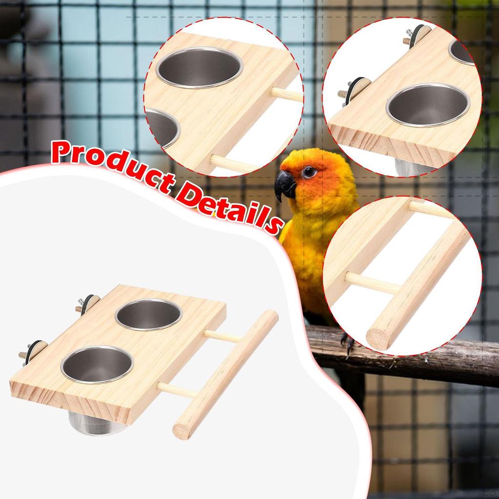 Bird Feeder Perch Feeding and Watering Supplies Wood Bowl Cup for Small Animal Parakeet