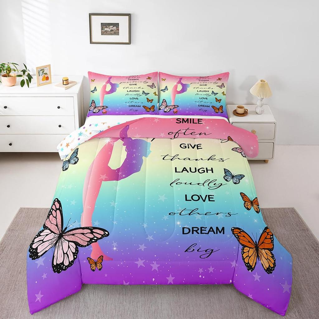 Bedding Set Girls Gymnastics Teens Chic Butterfly Galaxy Gradient Set