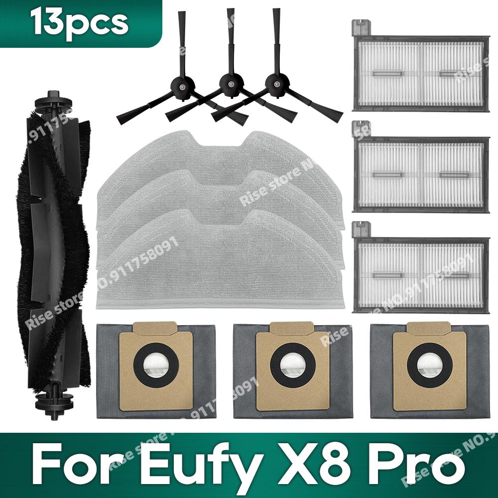 Compatible for Eufy X8 Pro SES Robot Vacuum Cleaner Dust Bags Accessories Main Side Brush Mop Cloth Replacement
