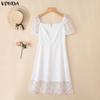 VONDA Women's Square Neck Elegant Lace Puff Sleeve Summer Dress A-Line Party Sundress