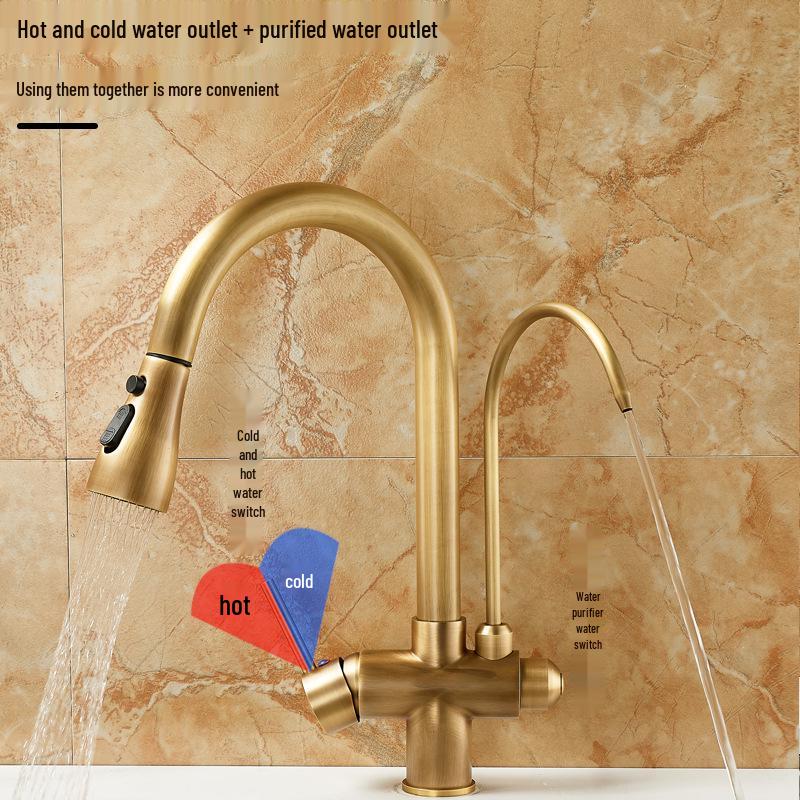 All-Copper 3-in-1 Pull-Out Sink with Hot/Cold Faucet for Kitchen and Vegetable Washing
