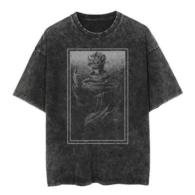 Herren Damen Baumwolle Gewaschenes T-Shirt Anime Grafikdruck Kleidung Gothic Oberteile Oversized T-Shirt Goth Kleidung