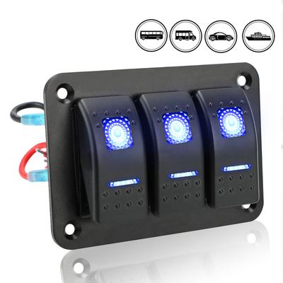 3 Gang Rocker Switch Panel ON/OFF Lights Car Truck Marine Ship Circuit Breaker DC 12V/24V With Icon Sticker