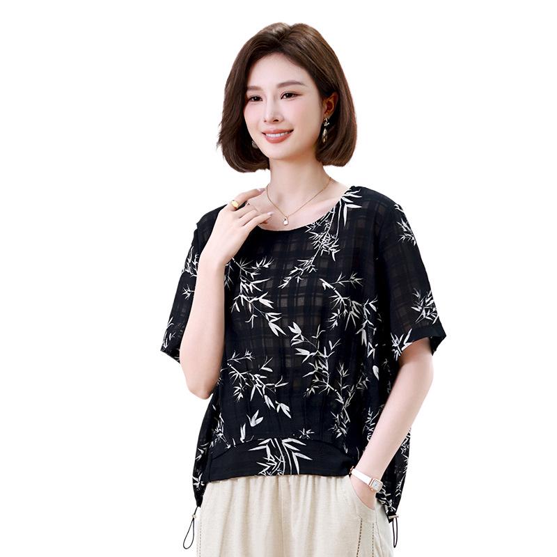 Blusa de Chifón de Verano para Mujer 2025: Estampado Retro Estilo Chino, Manga Media, Corte Holgado, Rejuvenecedor, Top Cómodo