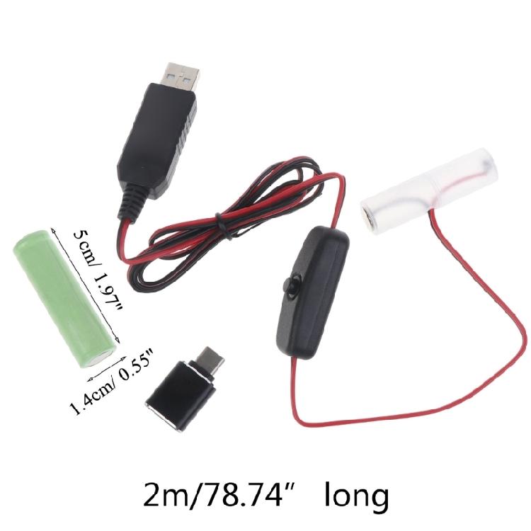 2M USB Type C To AM3/LR6/AA Dummy Battery Power Cable With Switch for Radio LED