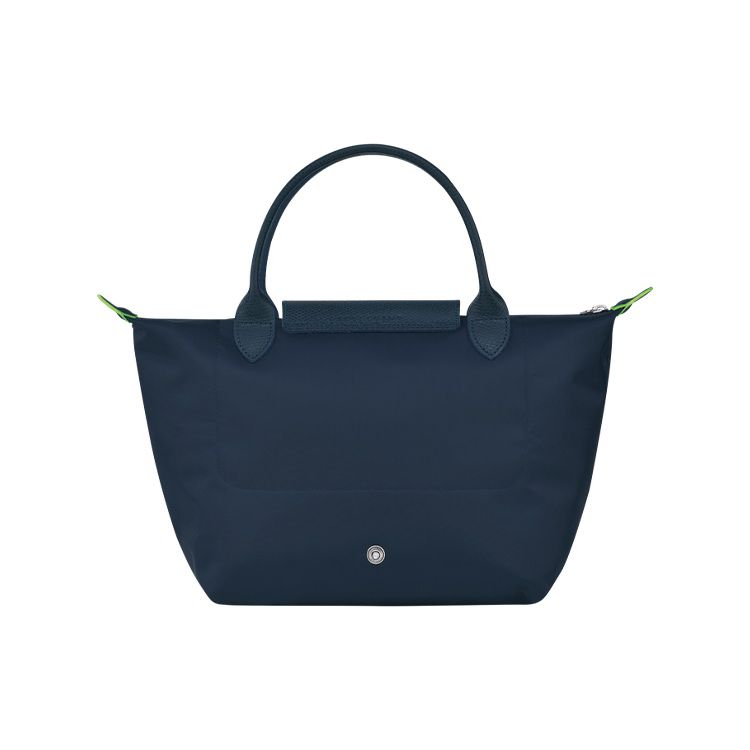 Longchamp Einfarbige Druckknopf Faltbare Besatz Leder Tragetasche Klein Damen Handtaschen Blau L1621919P68