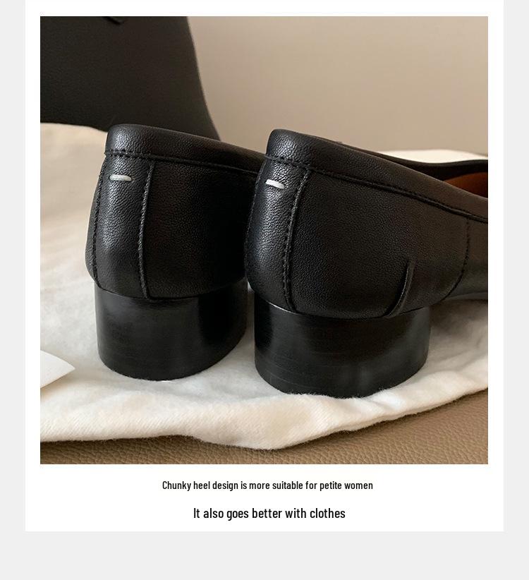 Grape Mom 4cm Lift Sheepskin Ballet Flats, Chunky Heel Split Toe Women's Autumn Shoes.