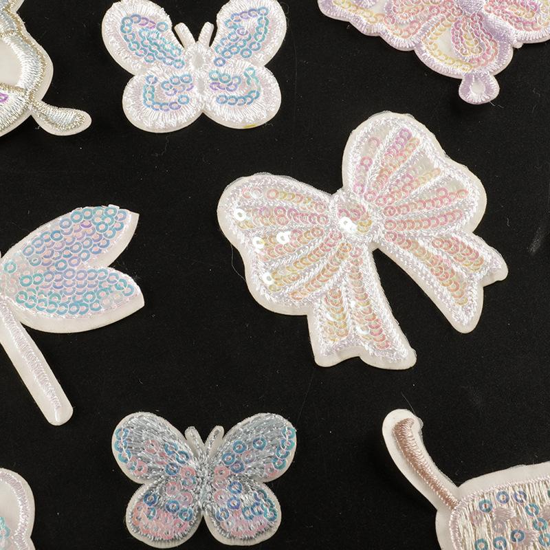 Cute Cartoon Mesh Bow Lace Sequin Embroidery Sticker DIY Hand Account Accessories Brooch Hairpin Self-adhesive Cloth Sticker