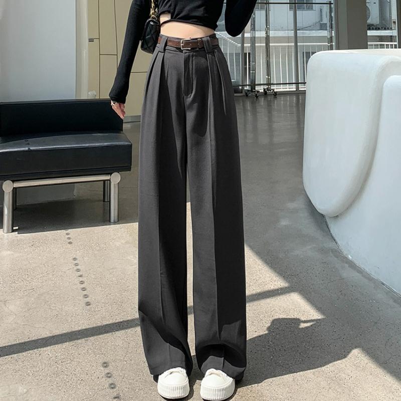 

Новые модные свободные широкие брюки с высокой талией, женские тонкие прямые повседневные костюмы, брюки, офисные женские элегантные однотонные женские брюки 24268 M серый