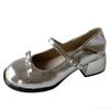 Modische Mary Jane Schuhe mit grobem Absatz Neue Sommer Flachmündige High Heels Damen Schuhe aus Leder mit runder Spitze Vielseitige elegante Damenpumps