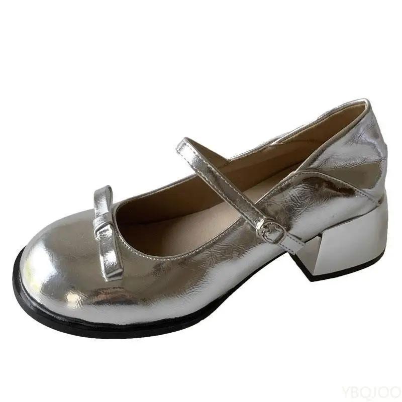 Modische Mary Jane Schuhe mit grobem Absatz Neue Sommer Flachmündige High Heels Damen Schuhe aus Leder mit runder Spitze Vielseitige elegante Damenpumps