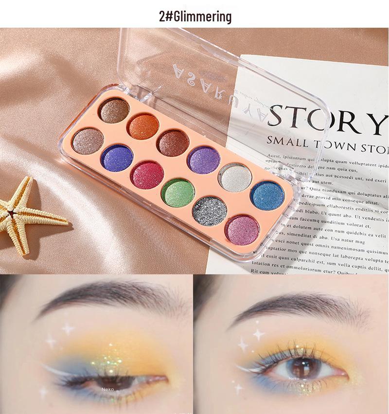 12-Color Glitter & Pearlescent Eyeshadow Palette for Students and Stage Makeup