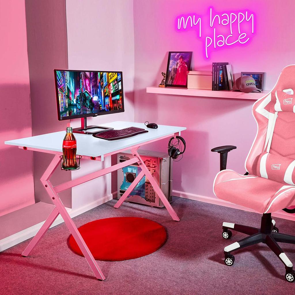 GGK My Happy Place Neon Sign LED Light up My Happy Place Sign for Wall Decor Pink Neon Lights Neon Letters Room Aesthetic Accessory (My happy place)