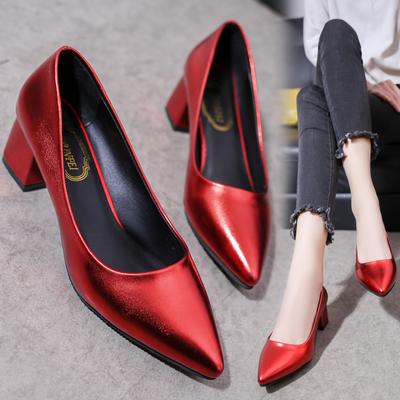 Pointed Shallow High Heels Pumps Women Shoes  Spring Autumn   Square Heel Black Work Wedding Casual Ladies