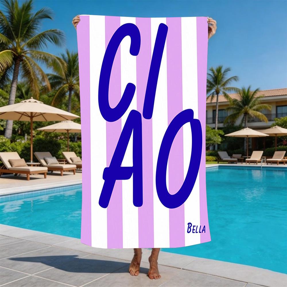 Pink Stripe Seafood Cocktail Ciao Bella Print Beach Towel Soft Sand Resistant Pool Towel Summer Holiday Swim Summer Pool