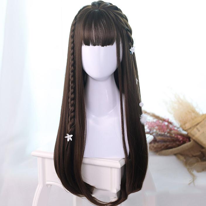 Bybrana Long Straight Hair With Bangs Cosplay Wig Gradient Black Women's Synthetic Hair Heat-Resistant Wig