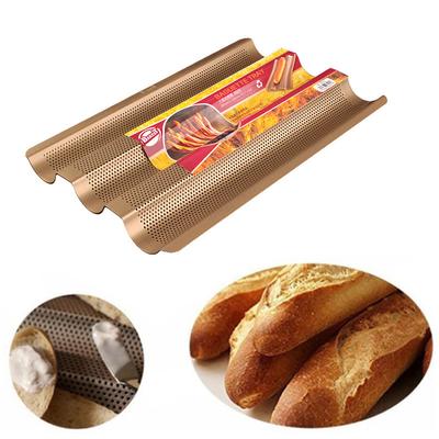 3 Yuvalı Yapışmaz Baget Pişirme Tepsisi Somun Kalıbı Fransız Ekmek Tavası Pişirme Aletleri Baget Çerçeve Rafı