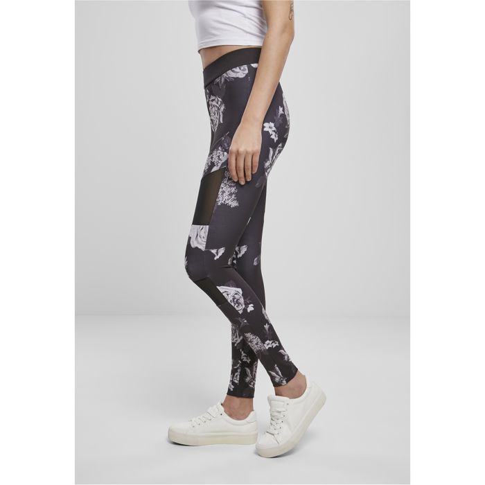 Legging femme - Urban Classics - Maille - Taille haute - Imprimé floral - Inserts en mesh