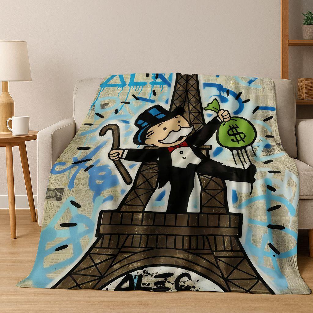 Rich Cartoon Monopoly Dollar Game Money Flannel Blanket,Cozy Soft Throw Blanket for Home Bedroom Bed Sofa Picnic Cover Gift Kids