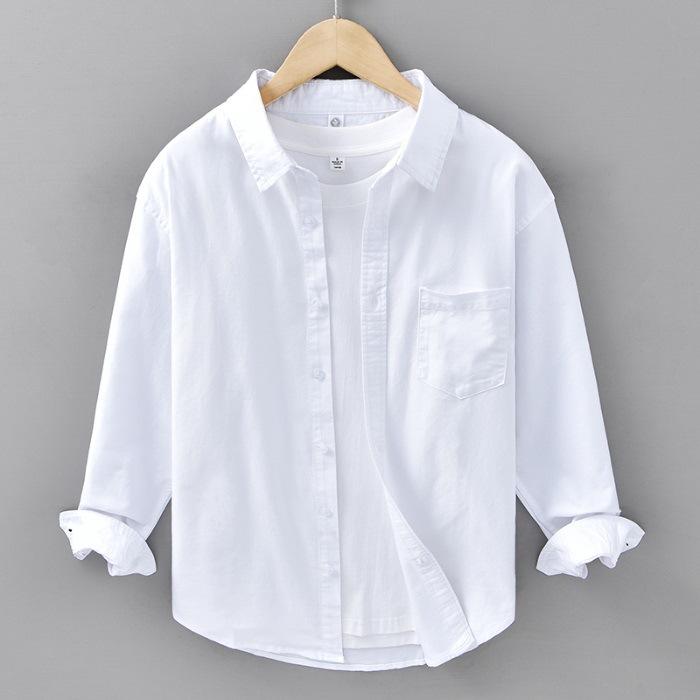 New Japanese Oxford Shirt Washed Cotton Literary and Leisure Loose Long Sleeve Shirt