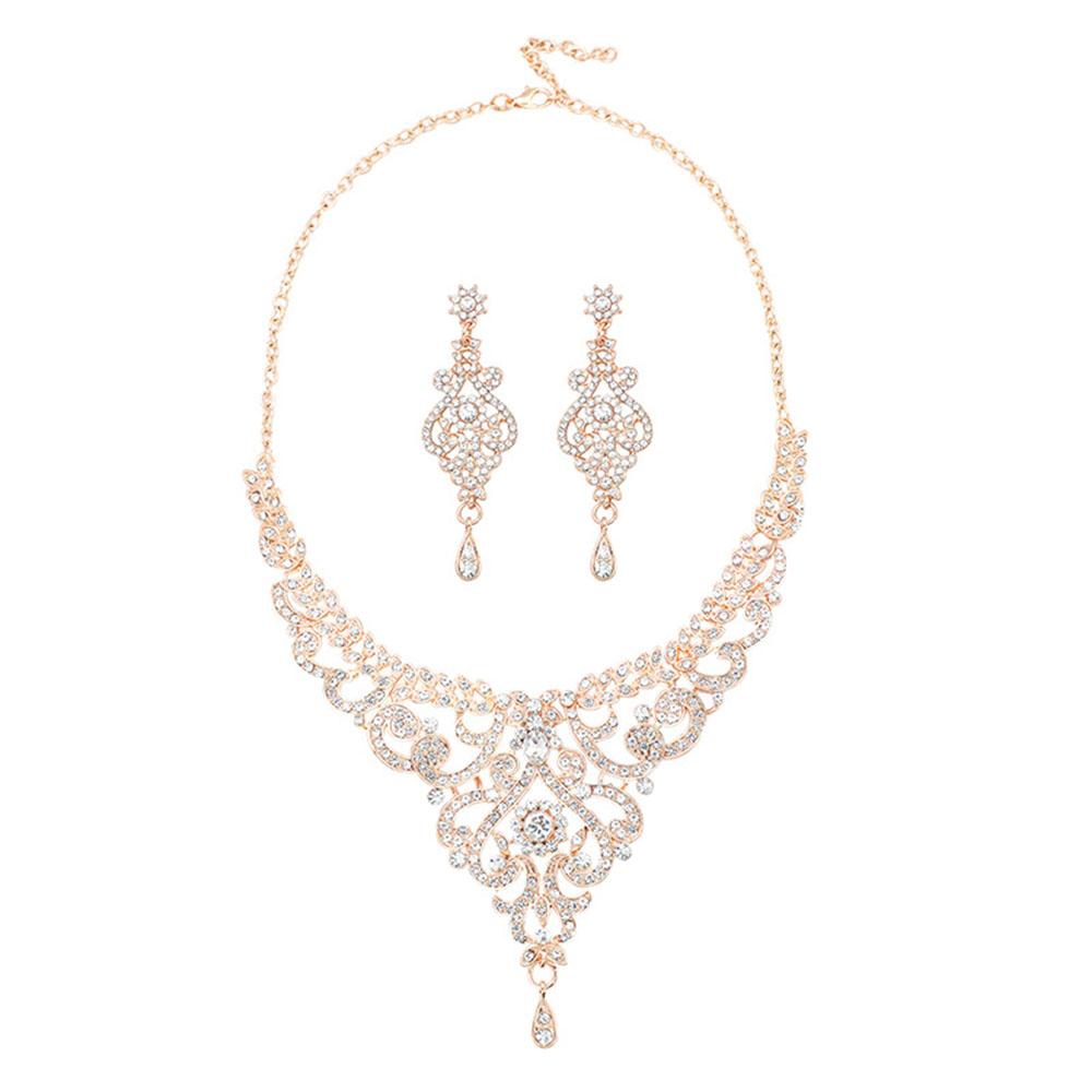 Rhinestone Jewelry Set Necklace Dangle Earrings for Wedding Prom Party