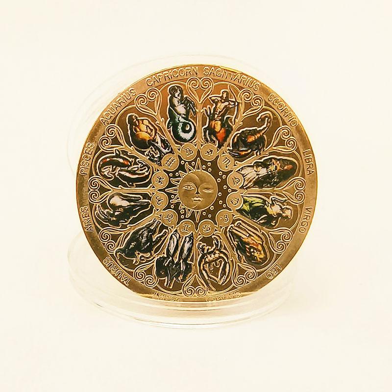 1 Piece Twelve Zodiac Signs Lucky Souvenir Coin Goddess Guardian Art Gift for Astrology Lovers Collection