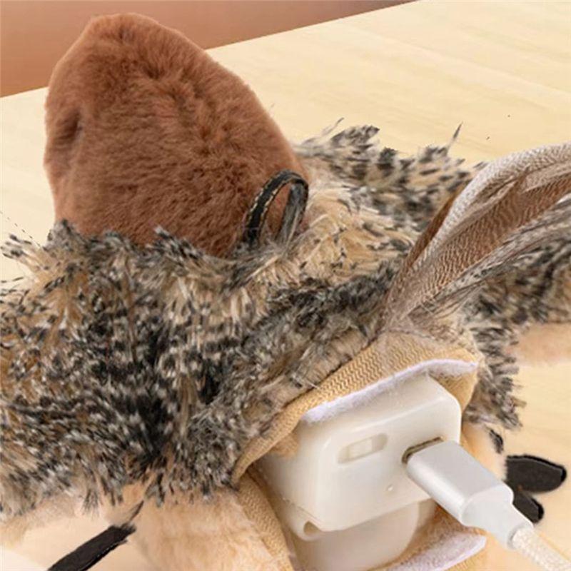 ABIY Remote Control Interactive Cat Lying Bird Flapping Wings Sparrow Catnip Vivid Chirping Simulation Bird Cat