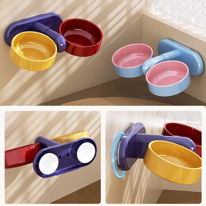 Adjustable Elevated Pet Double Bowl Feeder Fashion Detachable Anti-Slip Suction Cup Design Cat Food Water Bowl Platos Para Gatos