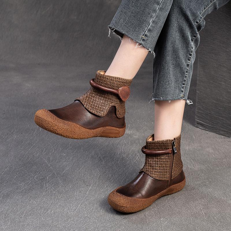 Fashion GKTINOO Retro Genuine Leather Short Boots 2024 New Casual Round Toe Versatile Solid Color Women's Soft Cowhide Soft Sole Shoes