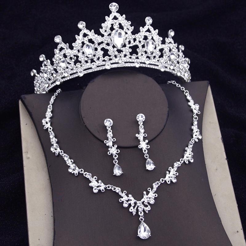 Luxury Princess Bridal Jewelry Sets for Girls Tiaras Crown Dangle Earrings Choker Necklace Wedding Jewelry Set