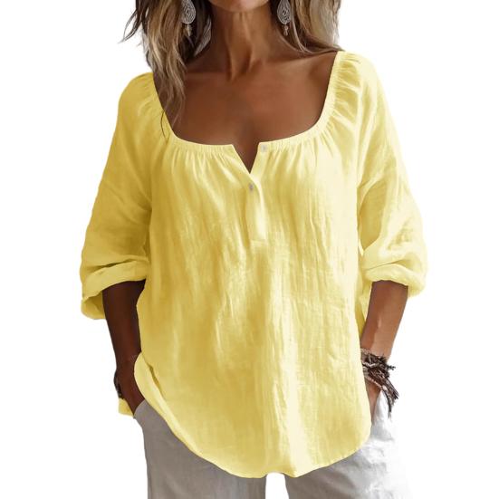 

Women Tops V-Neck Long Sleeve Loose Fit Blouse Solid Color Stretchy Neckband Tops Work Party Date Wear 2XL жовтий