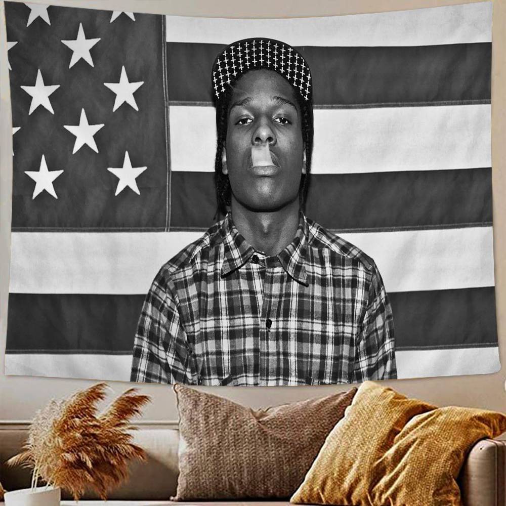 Arazzo da Parete Decorazione Casa A$AP Rocky Flag Rakim Mayers Cartone Animato da Fumare