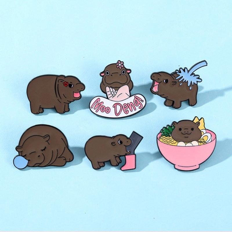 6 Pack Cuteness Hippo Brooch Adorable Animal Pin Stylish Lapel Pin Alloy Texture Suitable for Bag and Cloth Decoration