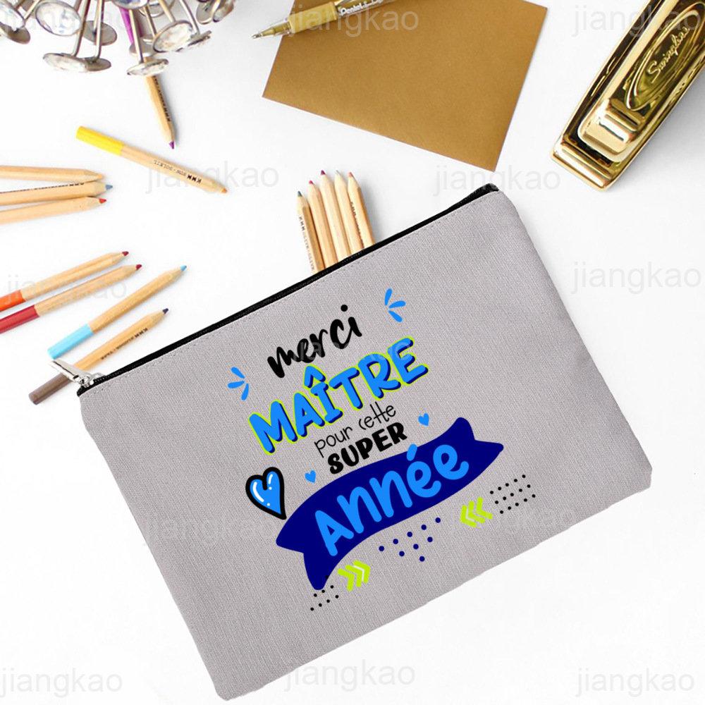 Thank Teacher Print Pencil Case Large Capacity School Stationery Supplies Storage Bags Travel Wash Organizer Gift For Teacher
