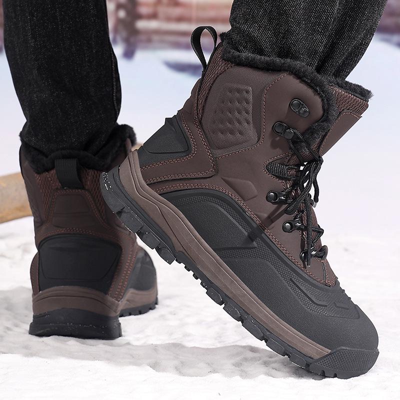 Men's 2025 Winter High-Top Plush Hiking Shoes: Non-Slip, Waterproof, Warm Cotton Footwear for Outdoors