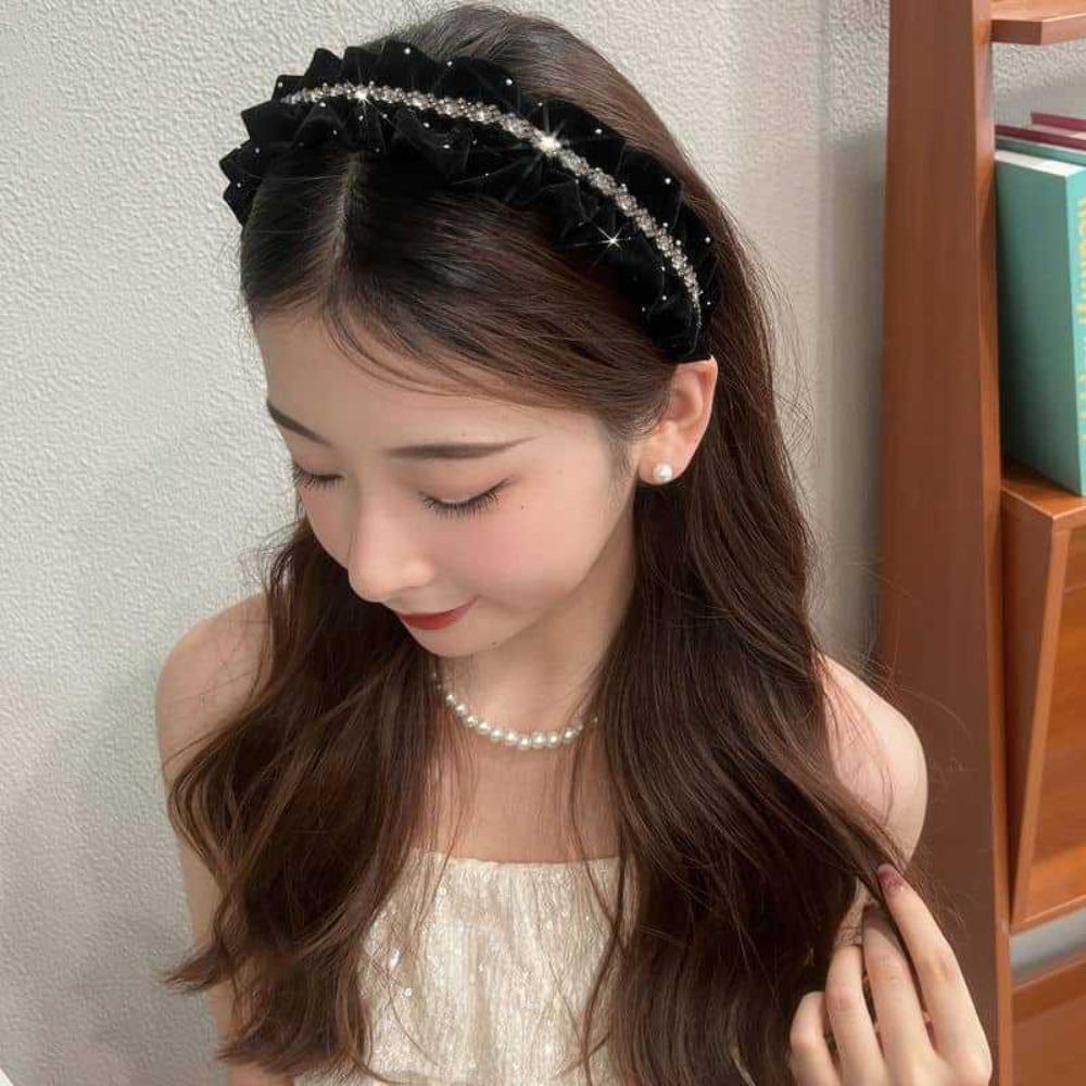 Elegant Shiny Rhinestone Headband French Style Women Sequin Hairband  Banquet