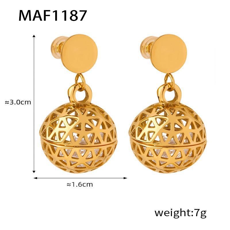 Exquisite Gold Plated Titanium Steel Round Pendant Earrings with Cubic Zirconia: Fashionable Geometric Design for Women