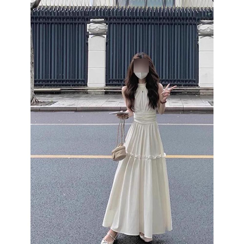 

Белое платье без рукавов с вырезом на шее в морском стиле для летнего повседневного ношения, подчеркивающее талию и стройный силуэт XL- (recommended 110-60kg)